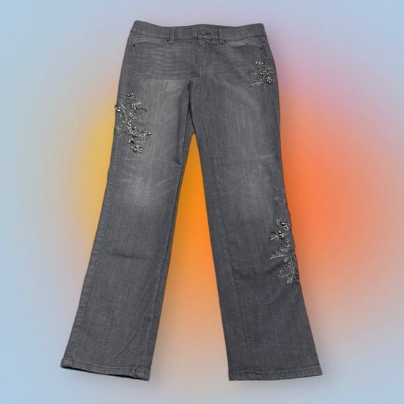 WHBM Women’s 4 Gray Bedazzled THE SLIM Jeans - Picture 2 of 6